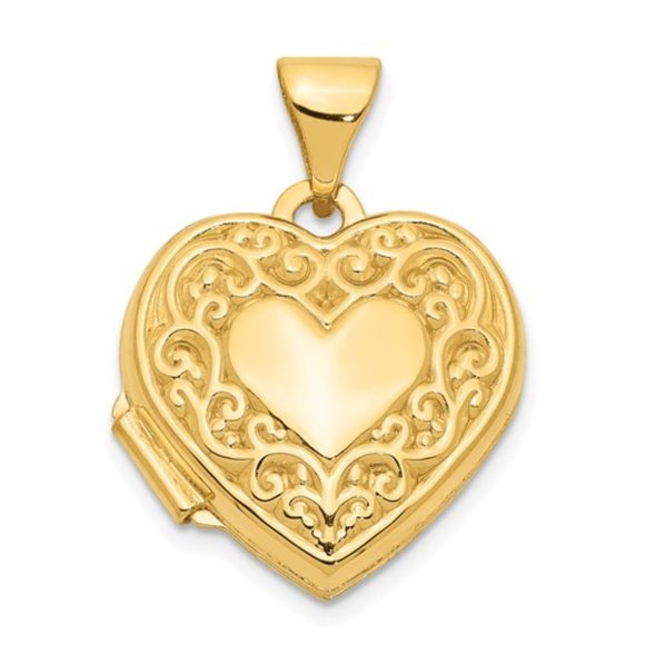 14k Rose White Yellow Gold Filigree Scroll MINI 15mm Heart Locket Charm Pendant - Picture 3 of 7